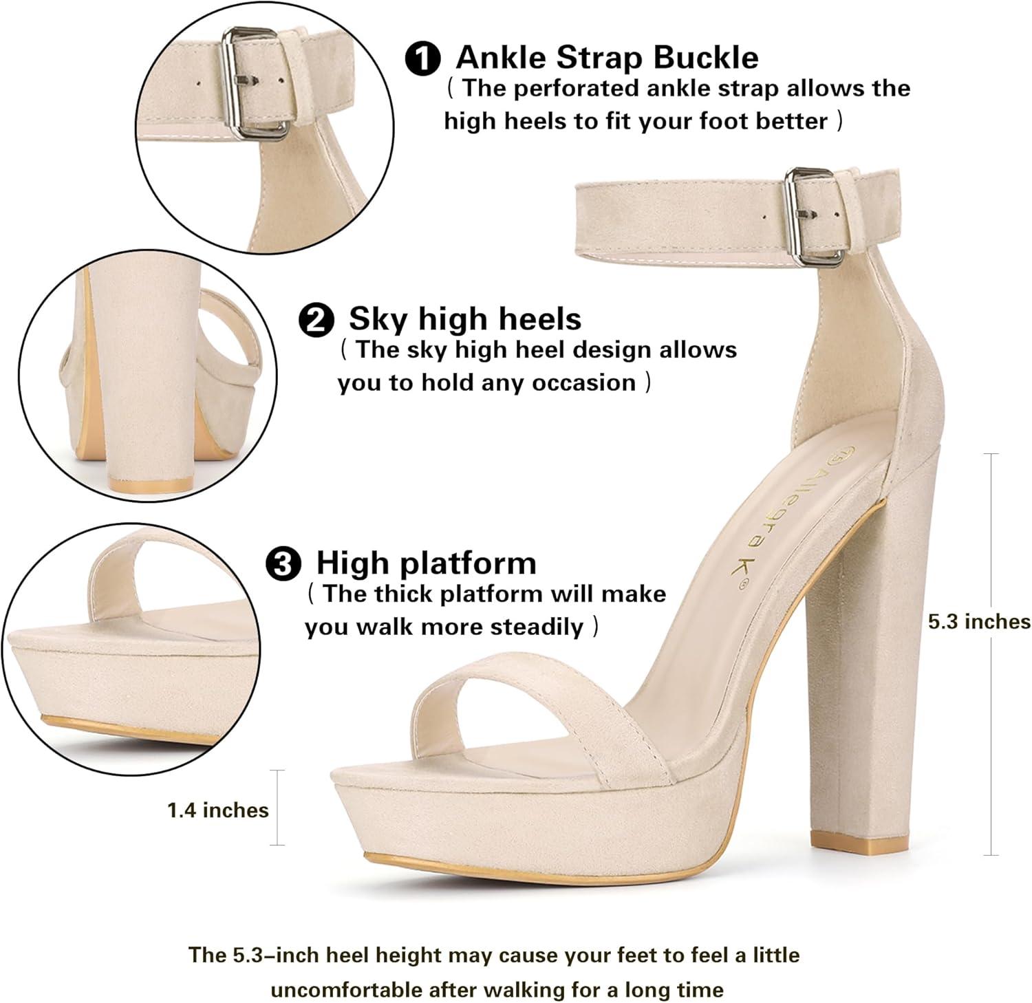 imageAllegra K Womens Platform High Heel Ankle Strap Chunky Heels SandalsBeige