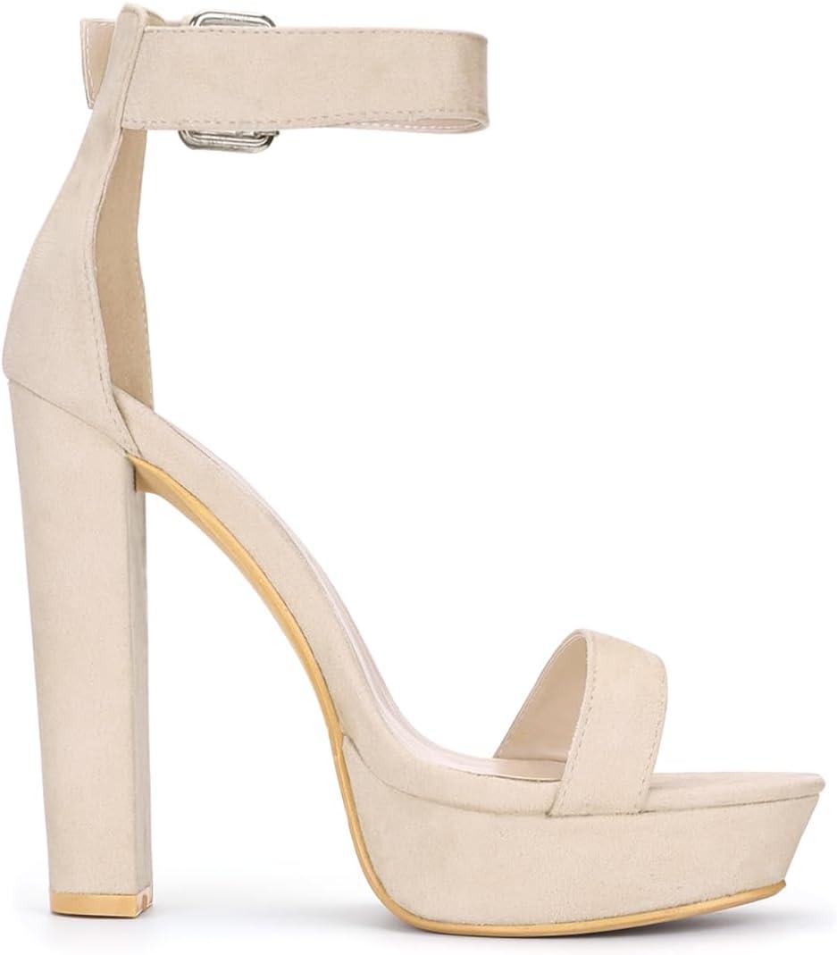 imageAllegra K Womens Platform High Heel Ankle Strap Chunky Heels SandalsBeige