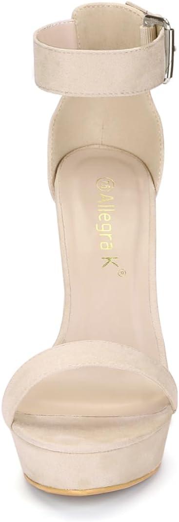 imageAllegra K Womens Platform High Heel Ankle Strap Chunky Heels SandalsBeige
