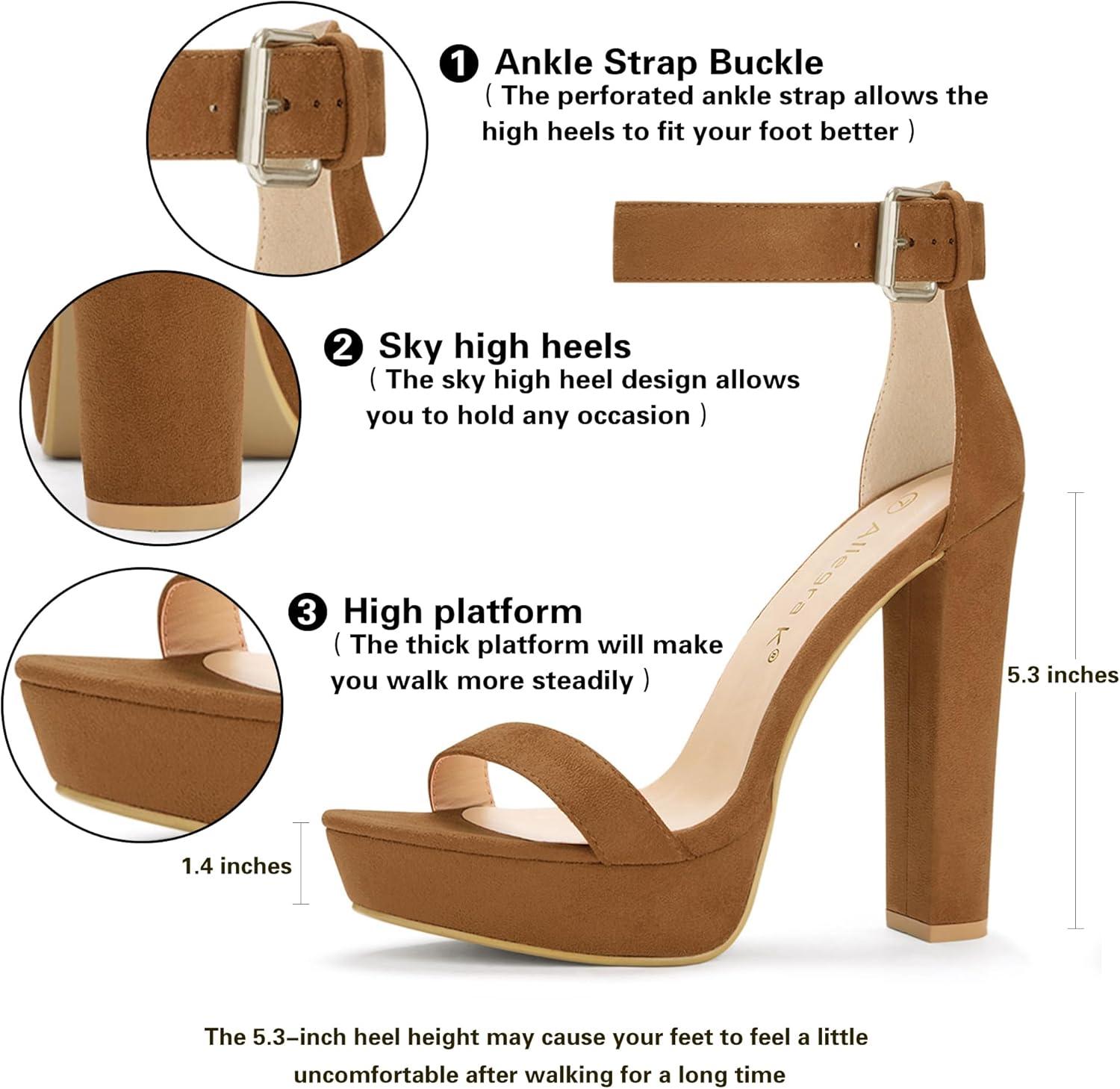 imageAllegra K Womens Platform High Heel Ankle Strap Chunky Heels SandalsBrown