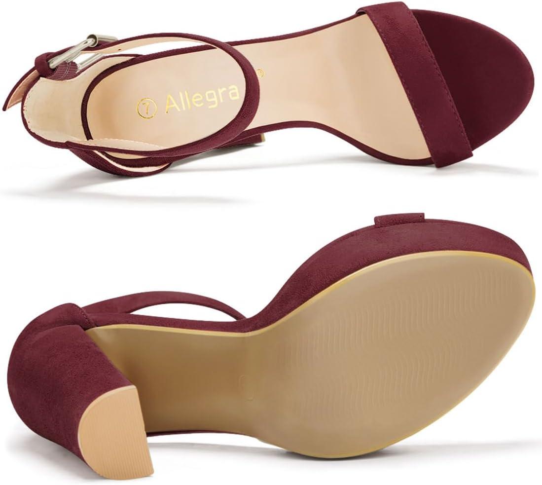 imageAllegra K Womens Platform High Heel Ankle Strap Chunky Heels SandalsBurgundy