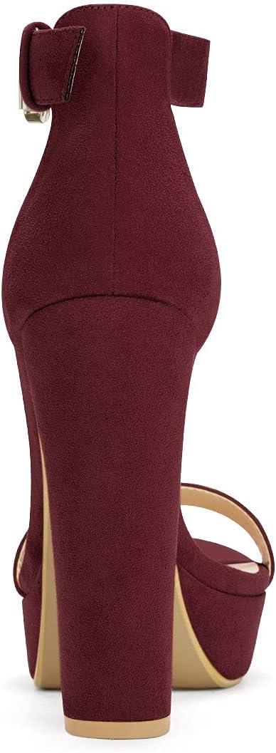 imageAllegra K Womens Platform High Heel Ankle Strap Chunky Heels SandalsBurgundy