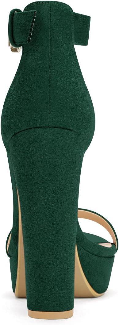 imageAllegra K Womens Platform High Heel Ankle Strap Chunky Heels SandalsDark Green