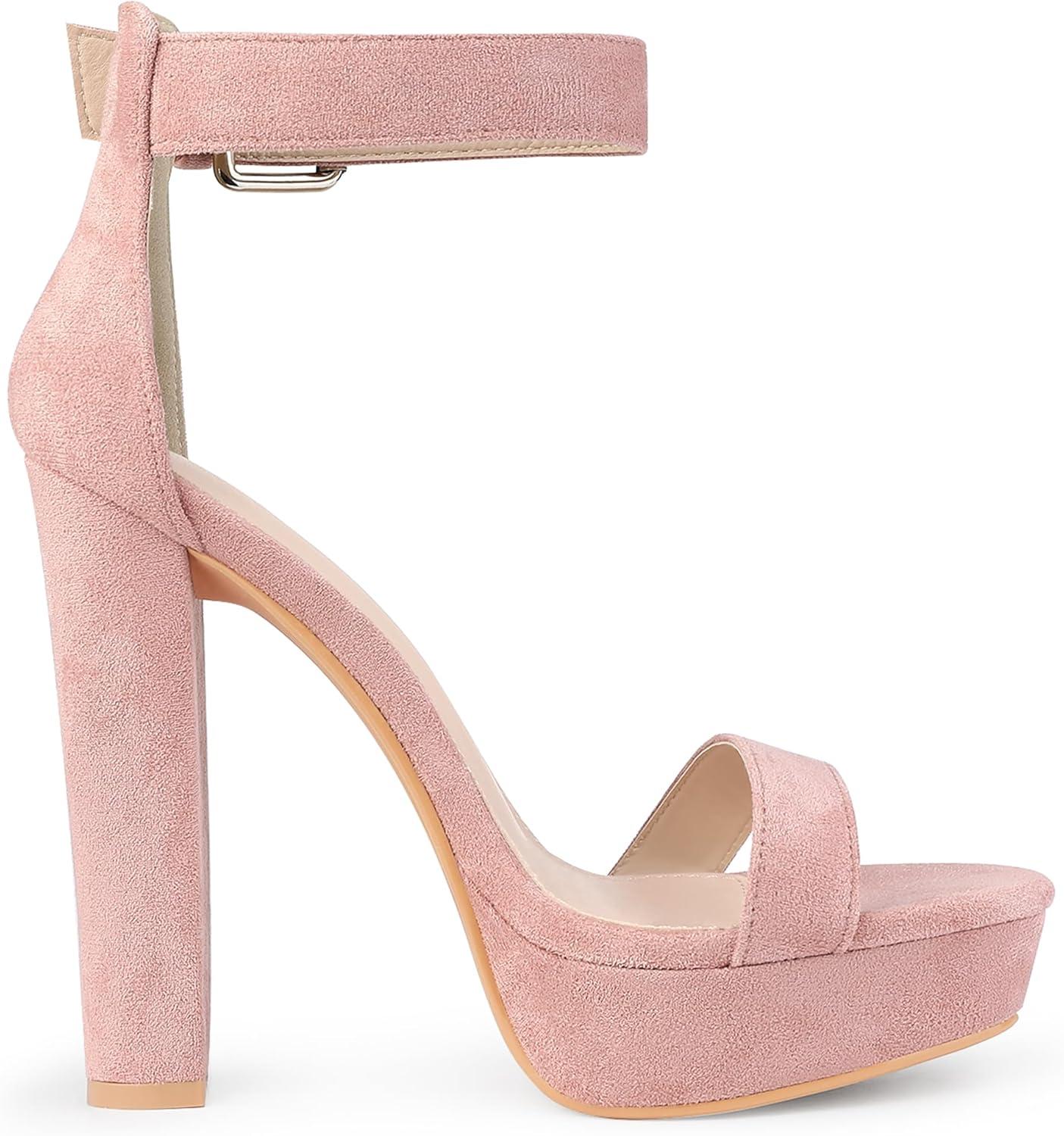 imageAllegra K Womens Platform High Heel Ankle Strap Chunky Heels SandalsDust Pink