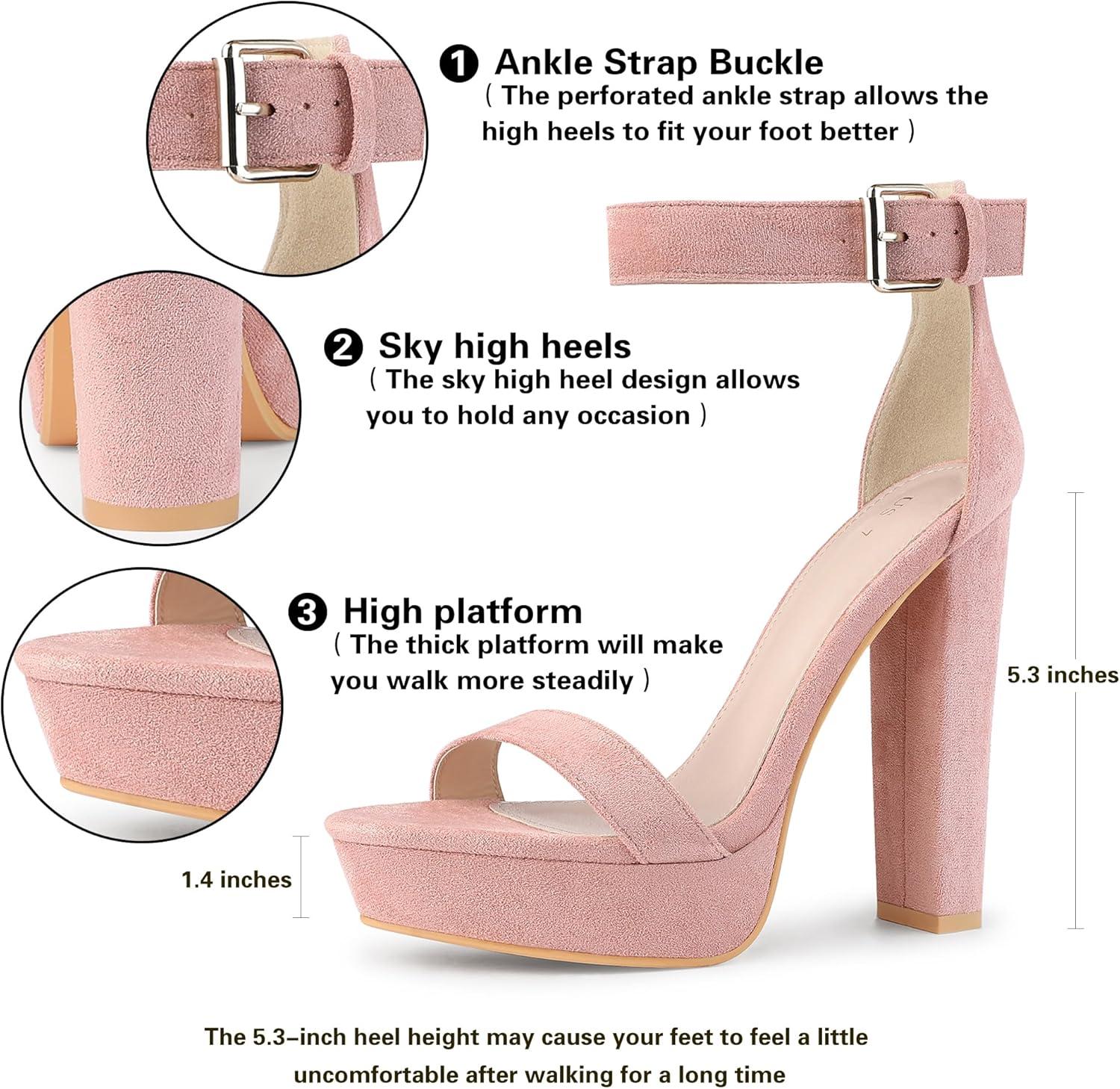 imageAllegra K Womens Platform High Heel Ankle Strap Chunky Heels SandalsDust Pink