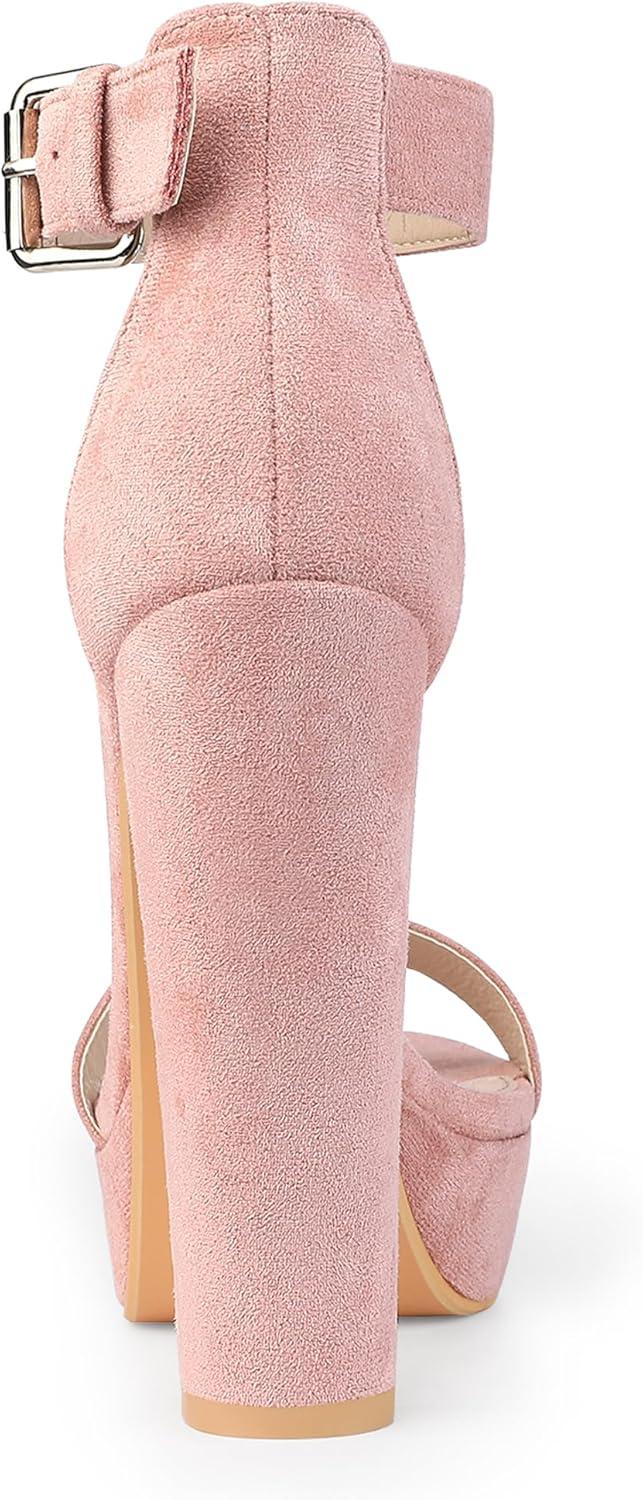 imageAllegra K Womens Platform High Heel Ankle Strap Chunky Heels SandalsDust Pink