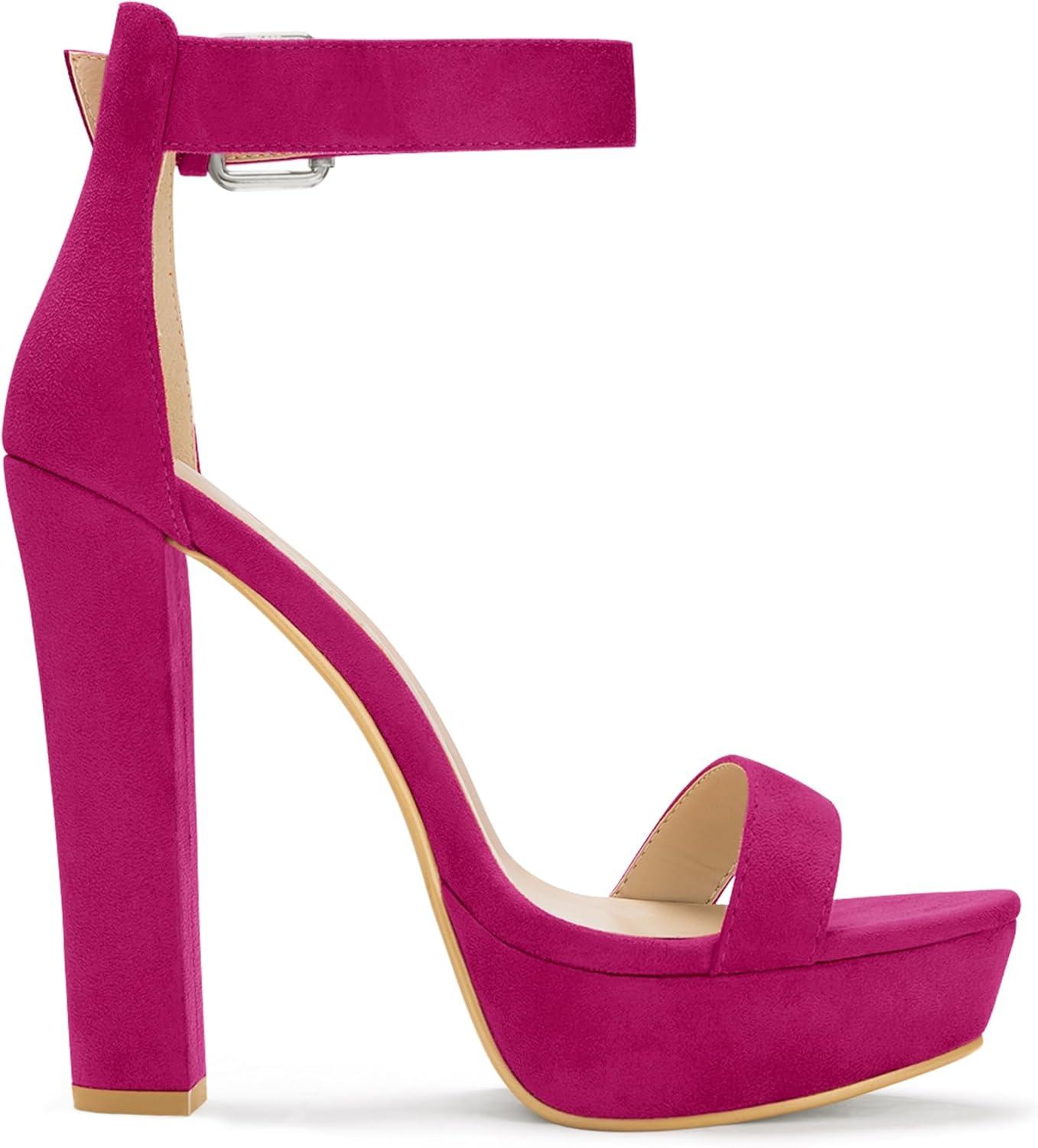 imageAllegra K Womens Platform High Heel Ankle Strap Chunky Heels SandalsHot Pink