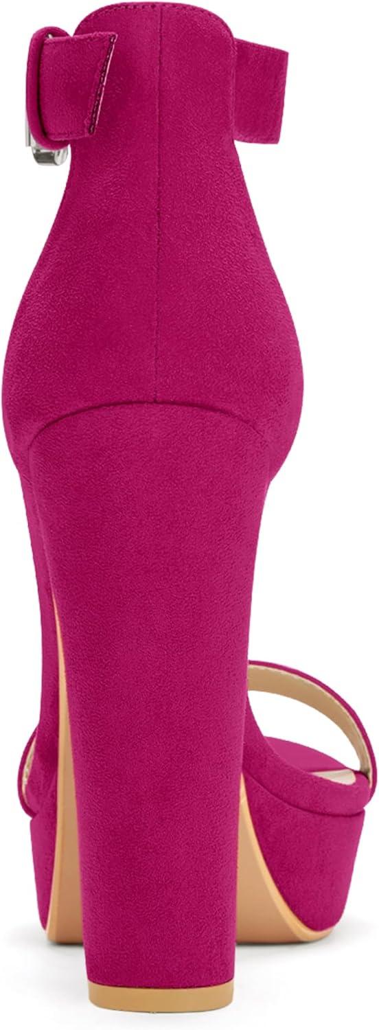 imageAllegra K Womens Platform High Heel Ankle Strap Chunky Heels SandalsHot Pink