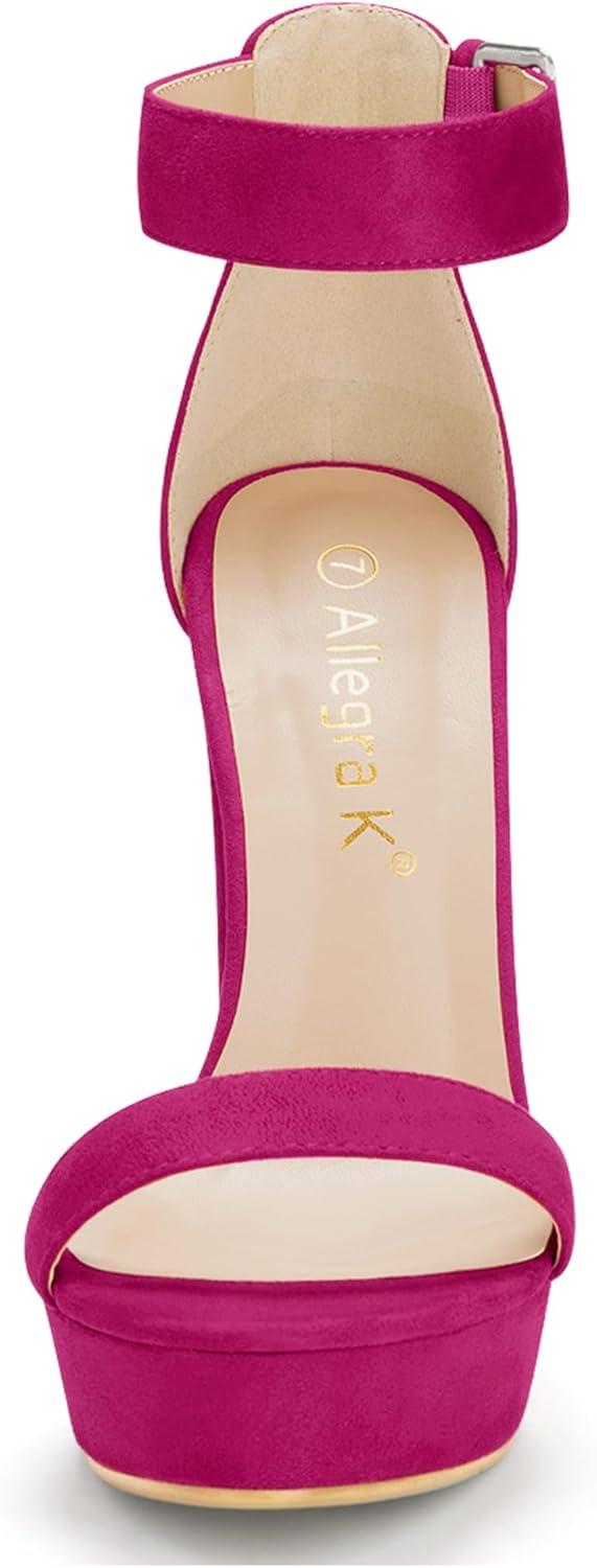 imageAllegra K Womens Platform High Heel Ankle Strap Chunky Heels SandalsHot Pink