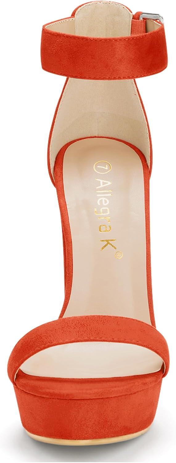 imageAllegra K Womens Platform High Heel Ankle Strap Chunky Heels SandalsOrange