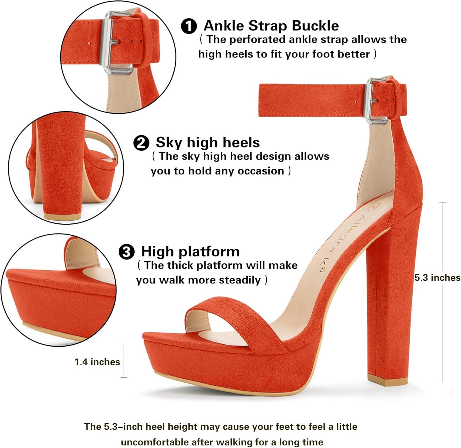 imageAllegra K Womens Platform High Heel Ankle Strap Chunky Heels SandalsOrange