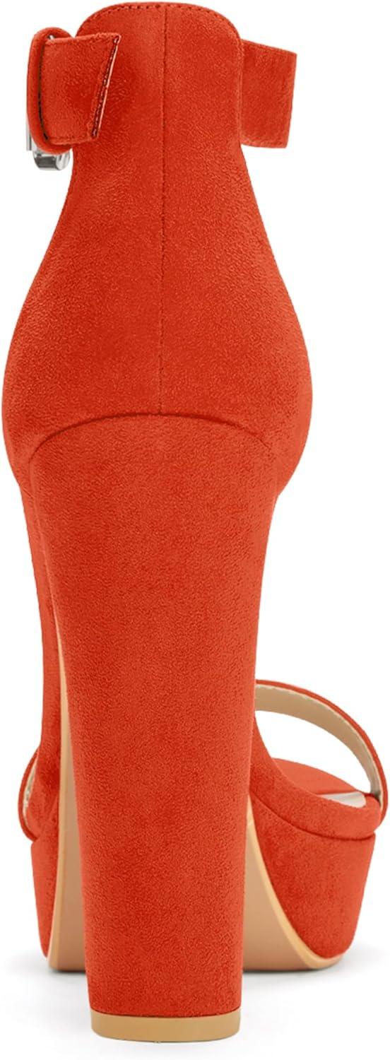 imageAllegra K Womens Platform High Heel Ankle Strap Chunky Heels SandalsOrange
