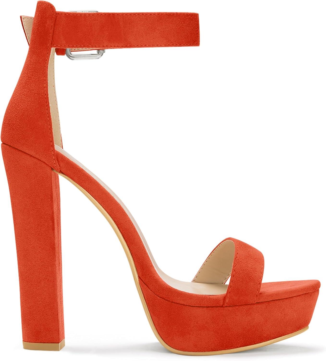 imageAllegra K Womens Platform High Heel Ankle Strap Chunky Heels SandalsOrange