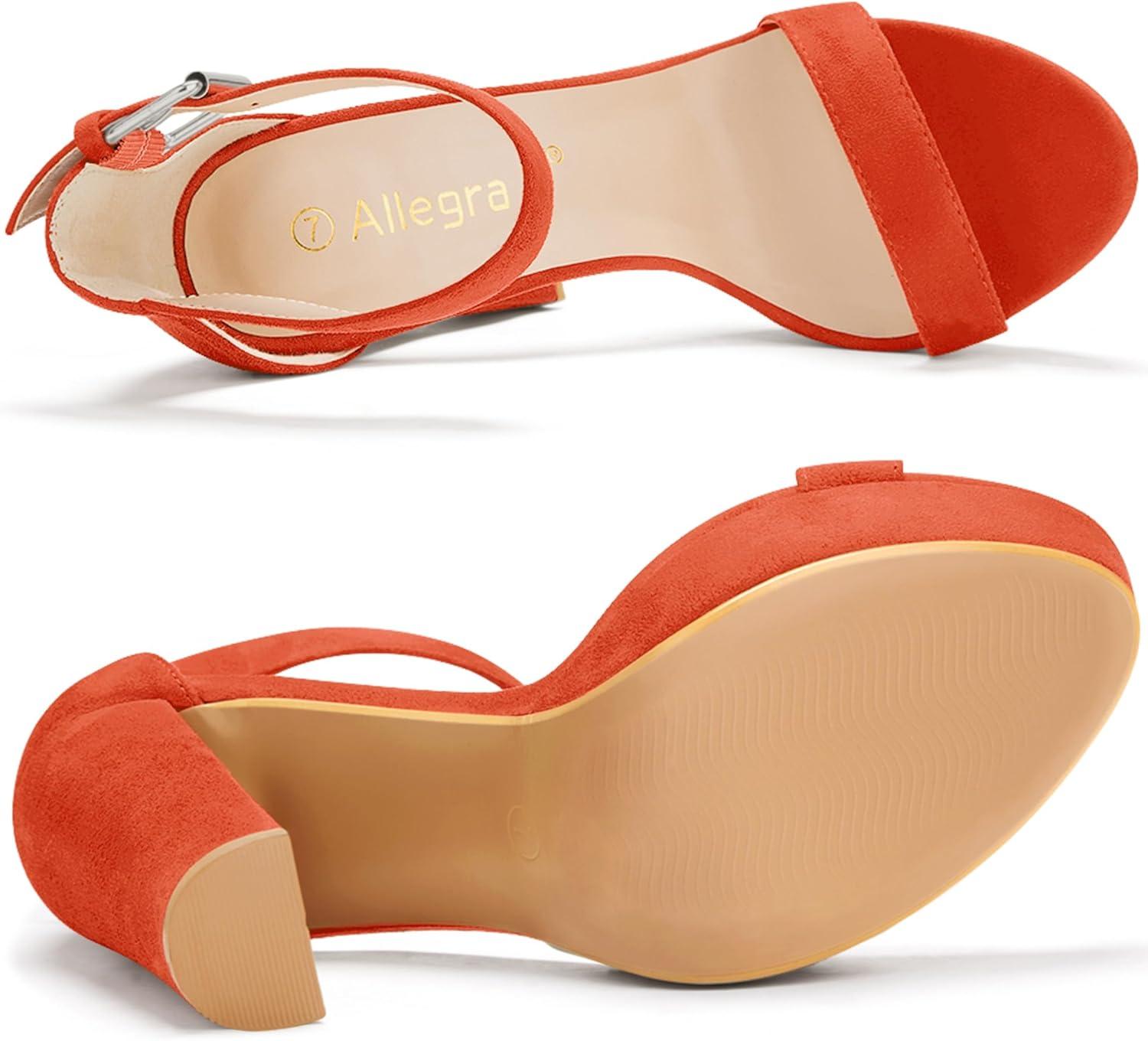 imageAllegra K Womens Platform High Heel Ankle Strap Chunky Heels SandalsOrange