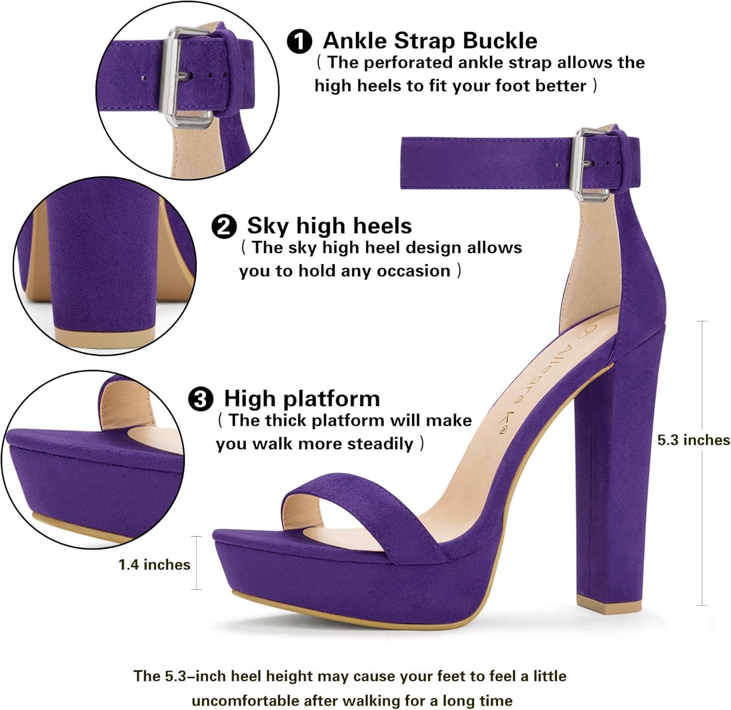 imageAllegra K Womens Platform High Heel Ankle Strap Chunky Heels SandalsPurple