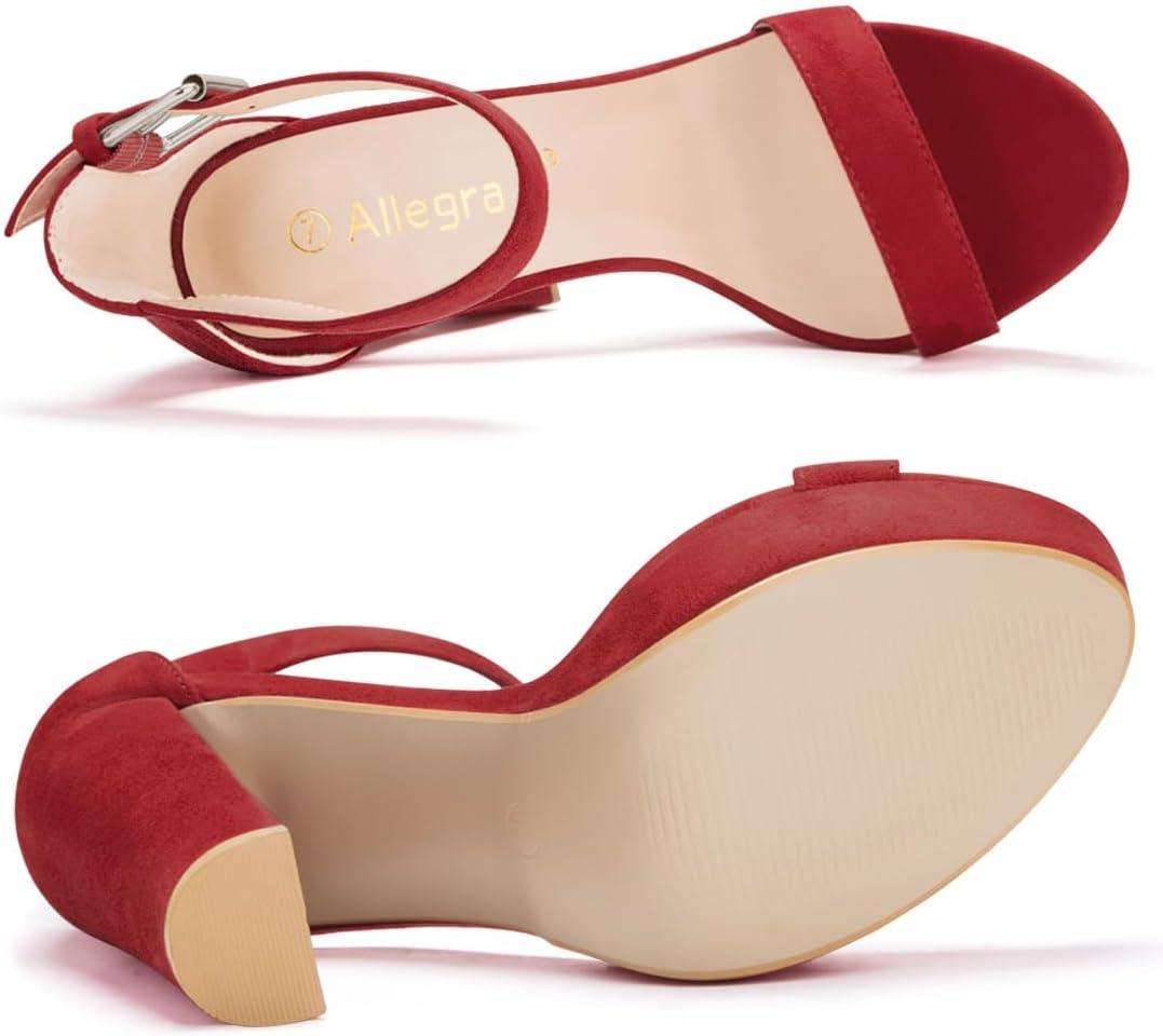 imageAllegra K Womens Platform High Heel Ankle Strap Chunky Heels SandalsRed