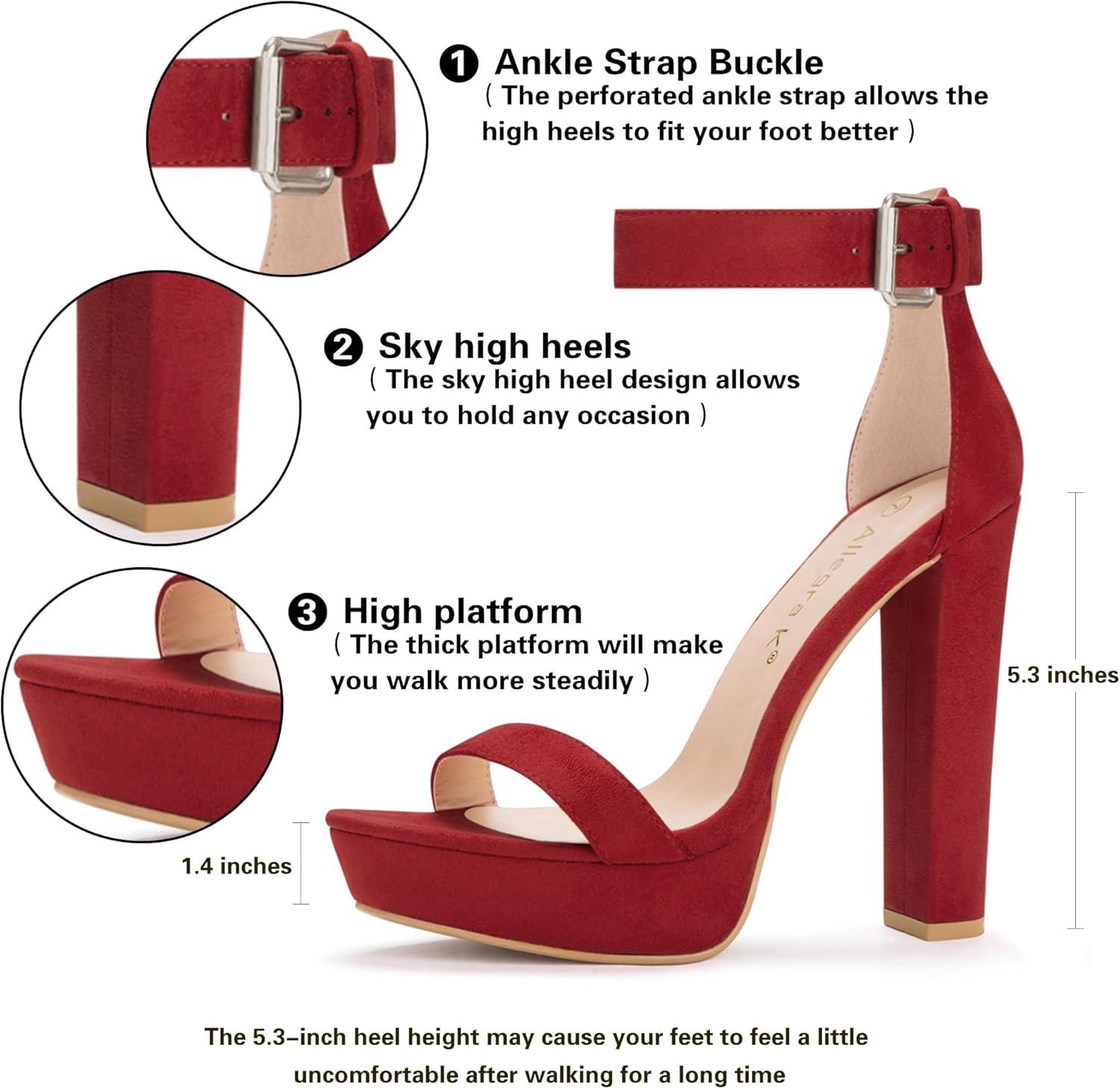 imageAllegra K Womens Platform High Heel Ankle Strap Chunky Heels SandalsRed