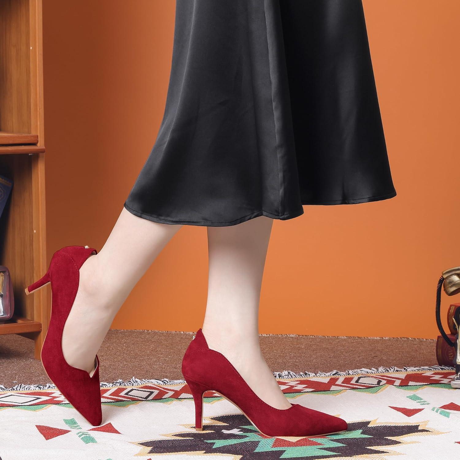 imageAllegra K Womens Pointed Toe Pull on Stiletto Heels PumpsBurgundy