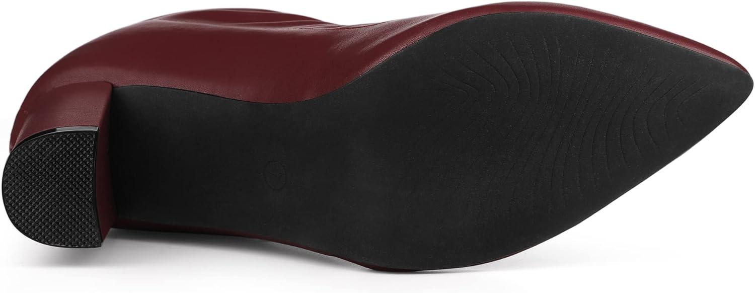 imageAllegra K Womens Pointy Toe Back Zip Block Heel Ankle BootsBurgundy