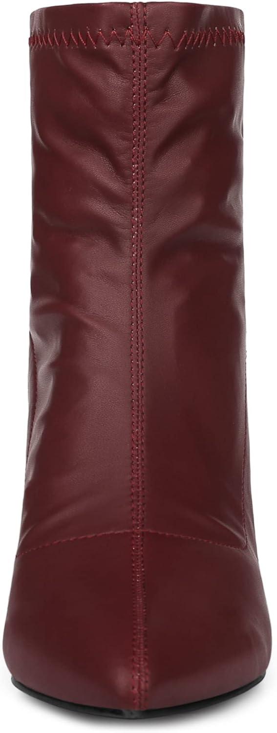 imageAllegra K Womens Pointy Toe Back Zip Block Heel Ankle BootsBurgundy