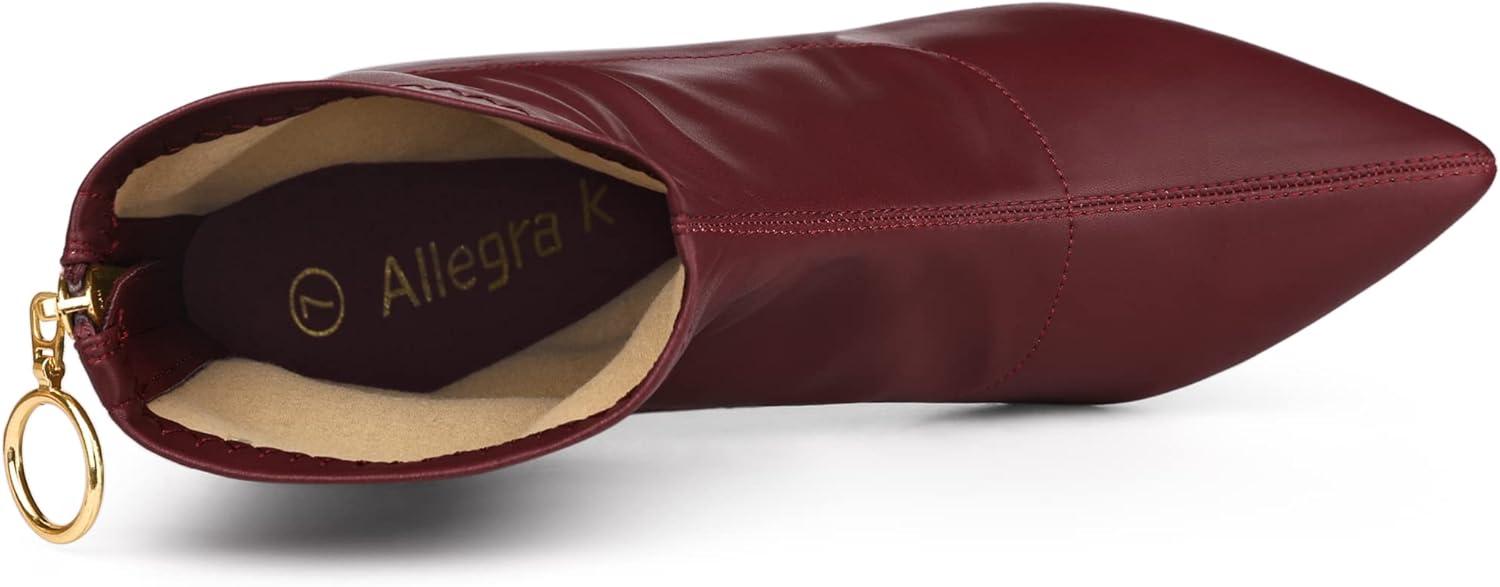 imageAllegra K Womens Pointy Toe Back Zip Block Heel Ankle BootsBurgundy