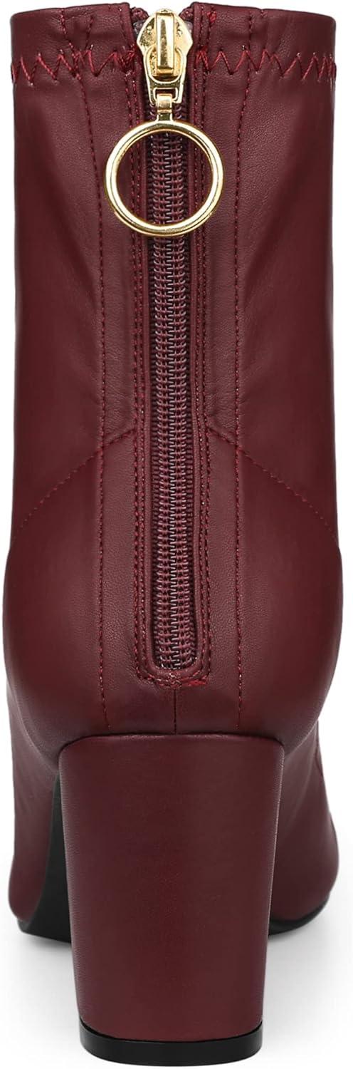 imageAllegra K Womens Pointy Toe Back Zip Block Heel Ankle BootsBurgundy