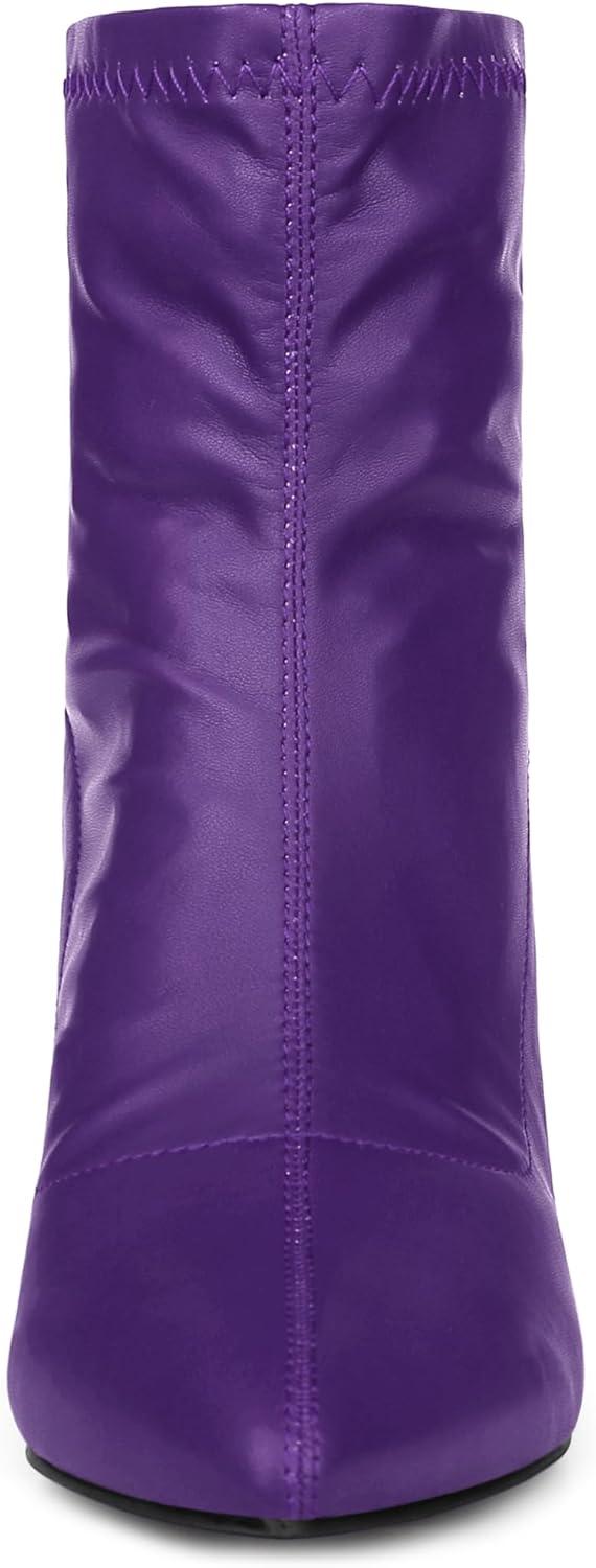 imageAllegra K Womens Pointy Toe Back Zip Block Heel Ankle BootsPurple