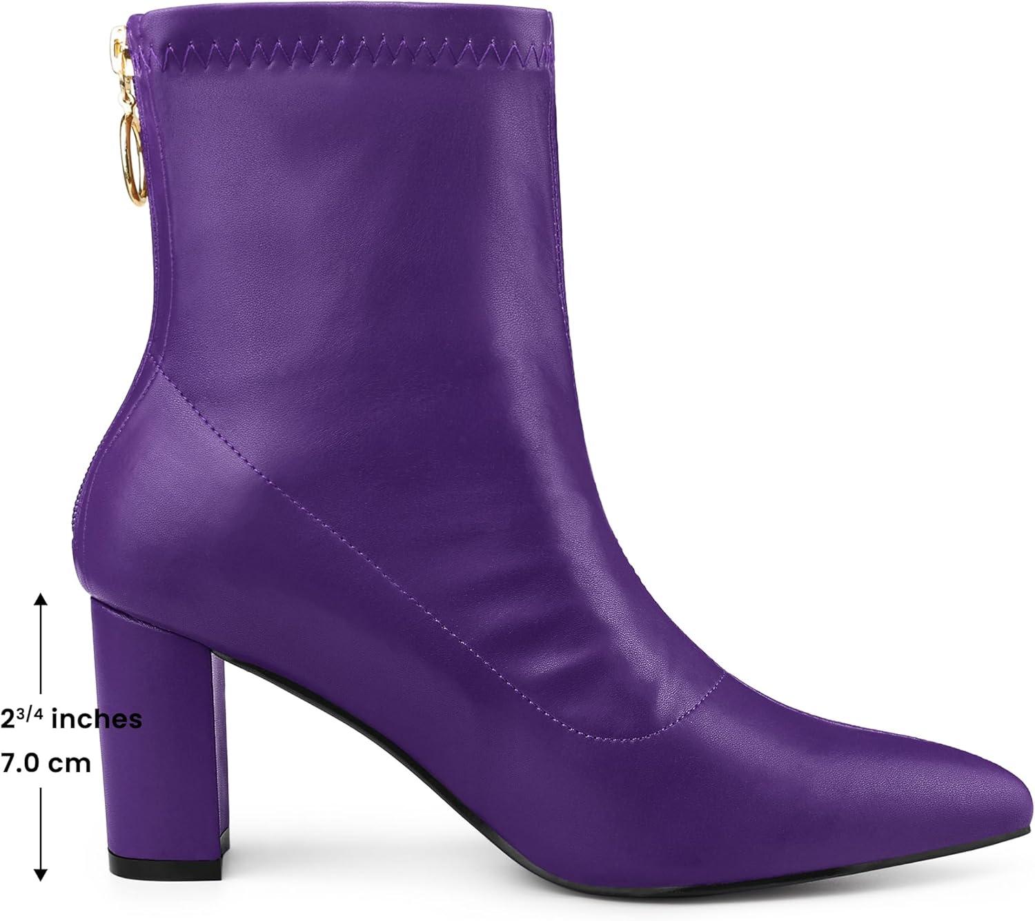 imageAllegra K Womens Pointy Toe Back Zip Block Heel Ankle BootsPurple