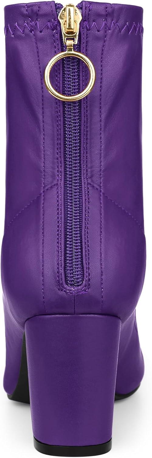 imageAllegra K Womens Pointy Toe Back Zip Block Heel Ankle BootsPurple