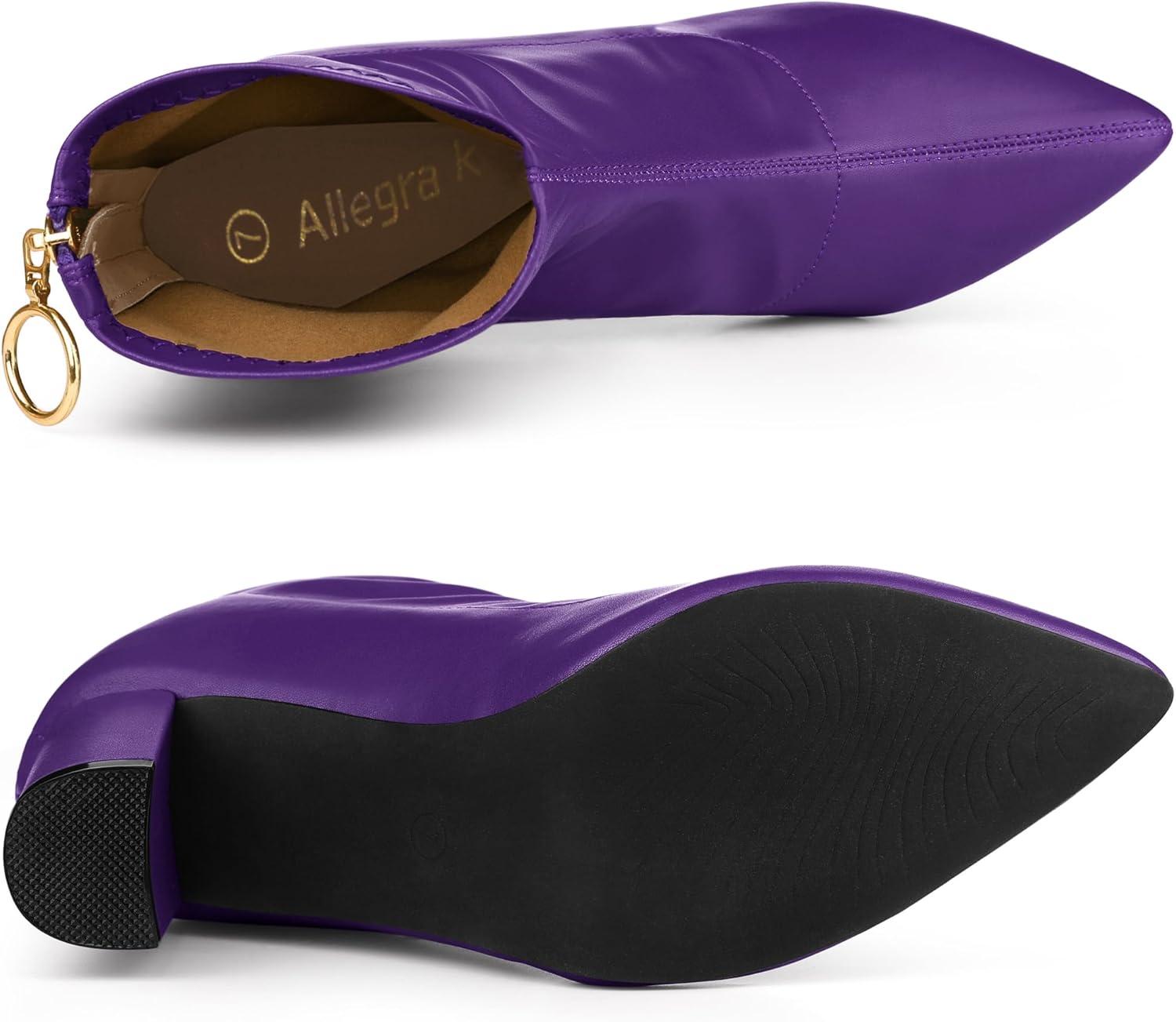 imageAllegra K Womens Pointy Toe Back Zip Block Heel Ankle BootsPurple
