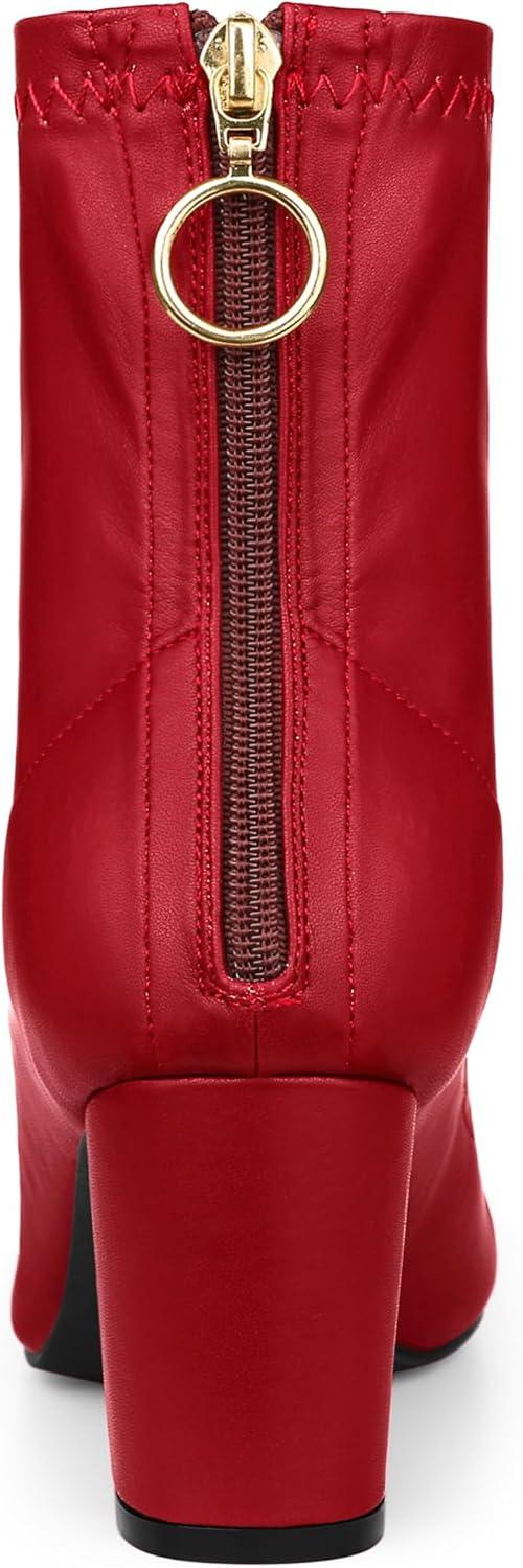 imageAllegra K Womens Pointy Toe Back Zip Block Heel Ankle BootsRed
