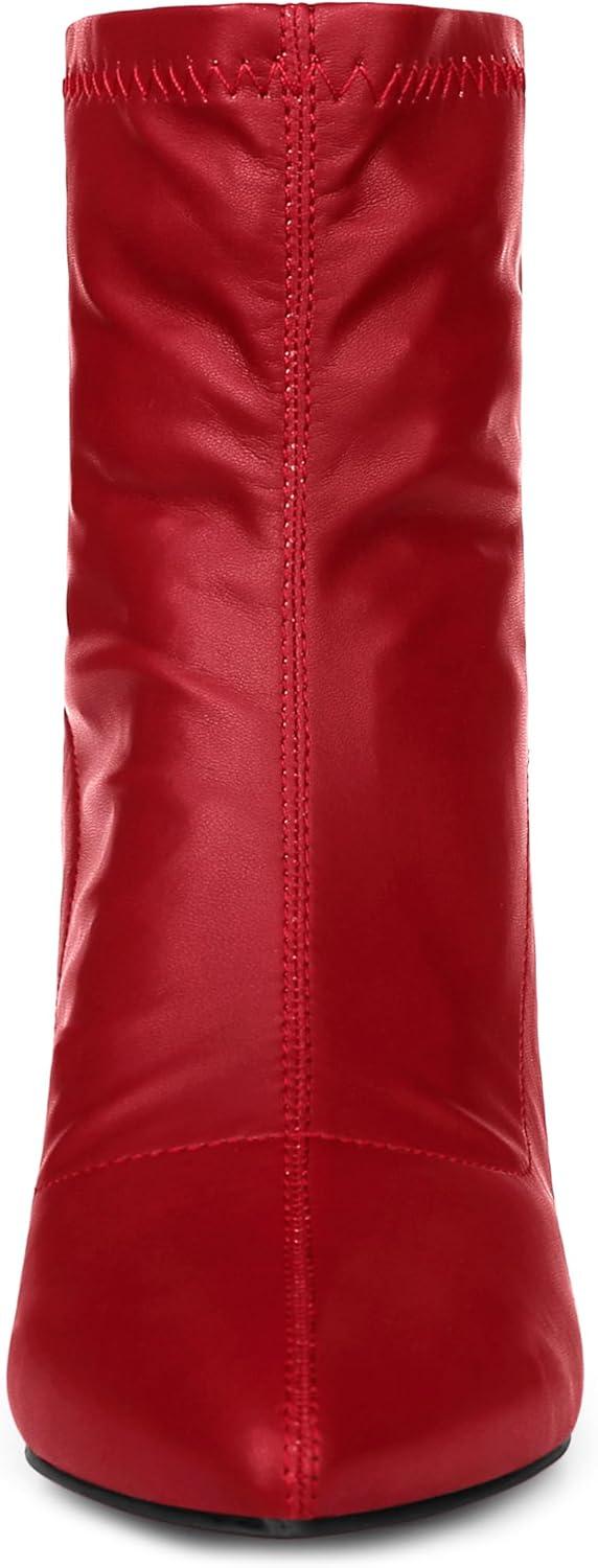 imageAllegra K Womens Pointy Toe Back Zip Block Heel Ankle BootsRed