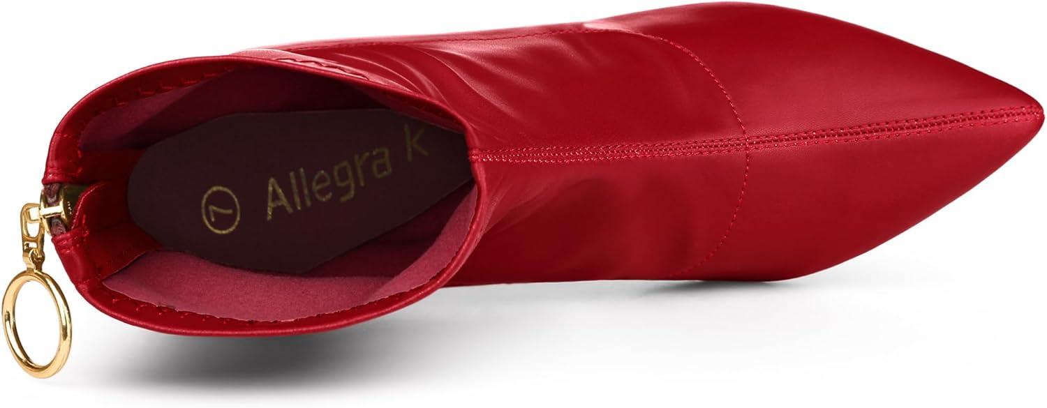 imageAllegra K Womens Pointy Toe Back Zip Block Heel Ankle BootsRed