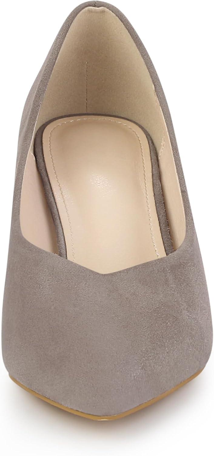 imageAllegra K Womens Pointy Toe Slipon Low Chunky Heels PumpsTaupe