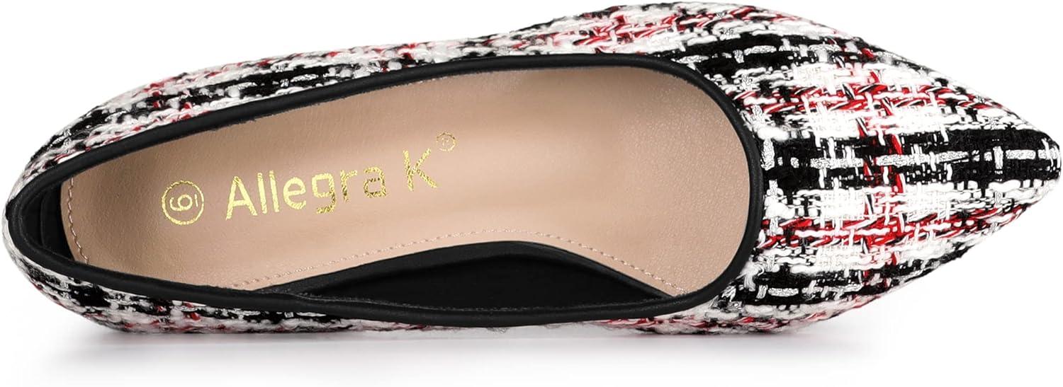 imageAllegra K Womens Pointy Toe Tweed Plaid Knitted Printed Chunky Heels PumpsRed Black