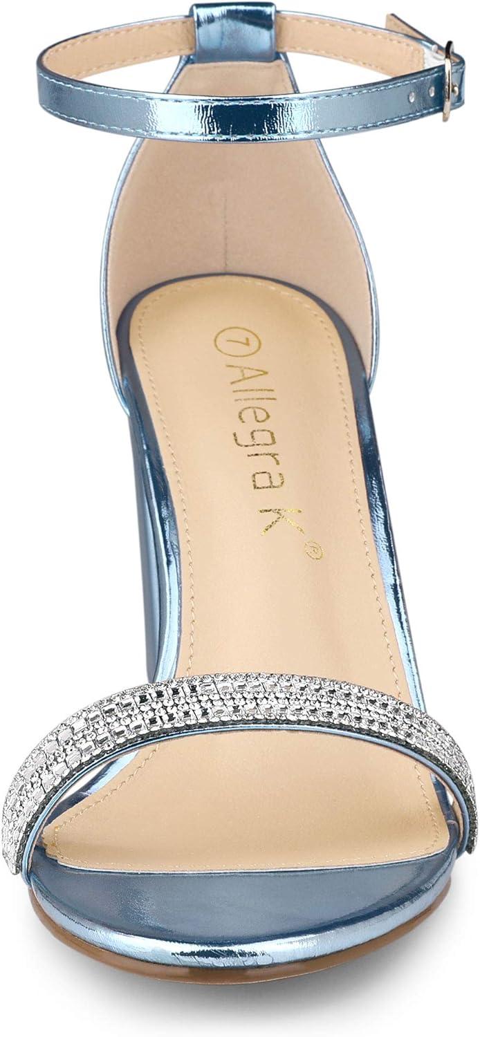 imageAllegra K Womens Rhinestone Ankle Strap Chunky Heels SandalsBlue