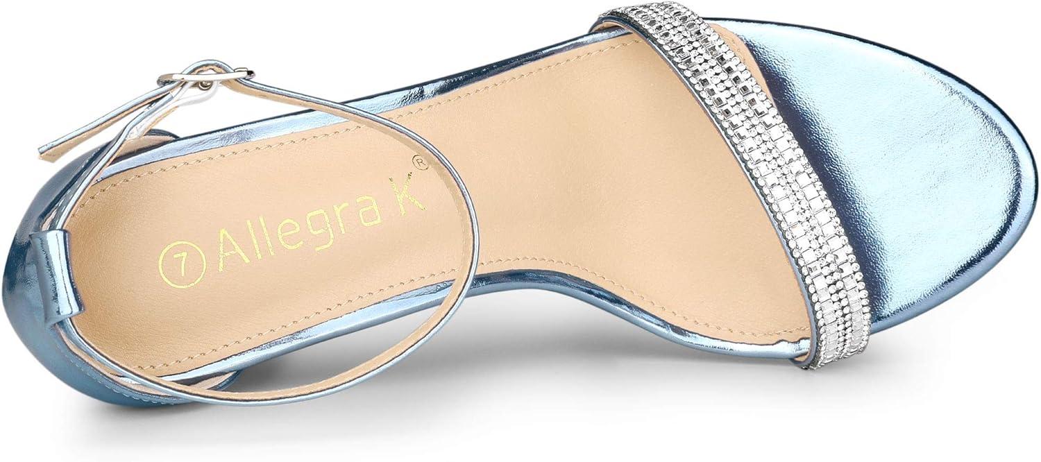 imageAllegra K Womens Rhinestone Ankle Strap Chunky Heels SandalsBlue