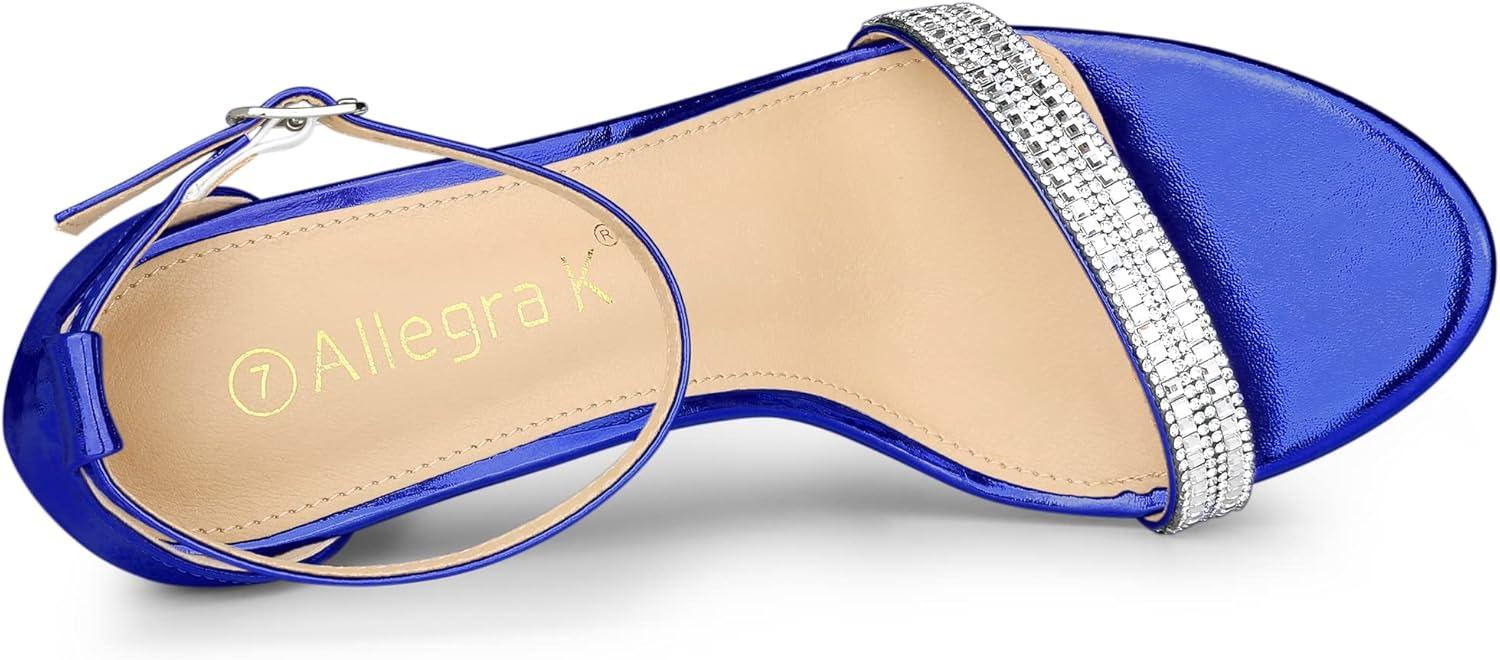 imageAllegra K Womens Rhinestone Ankle Strap Chunky Heels SandalsDeep Blue