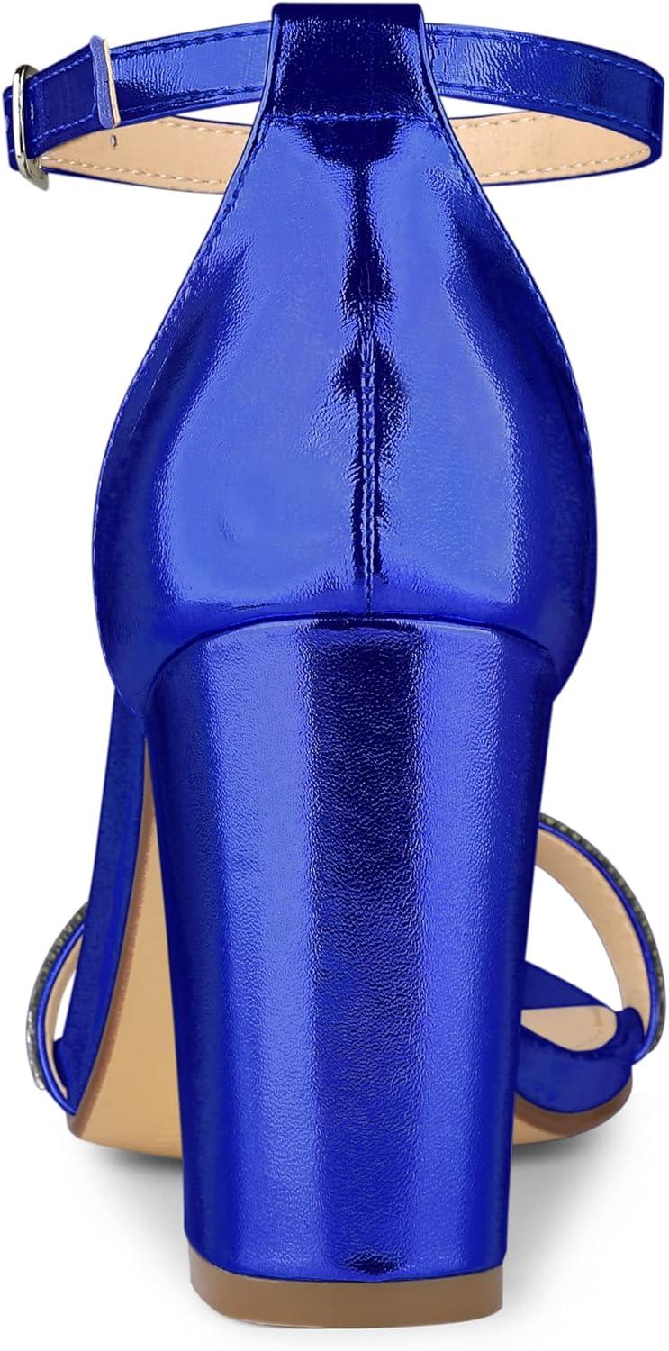 imageAllegra K Womens Rhinestone Ankle Strap Chunky Heels SandalsDeep Blue
