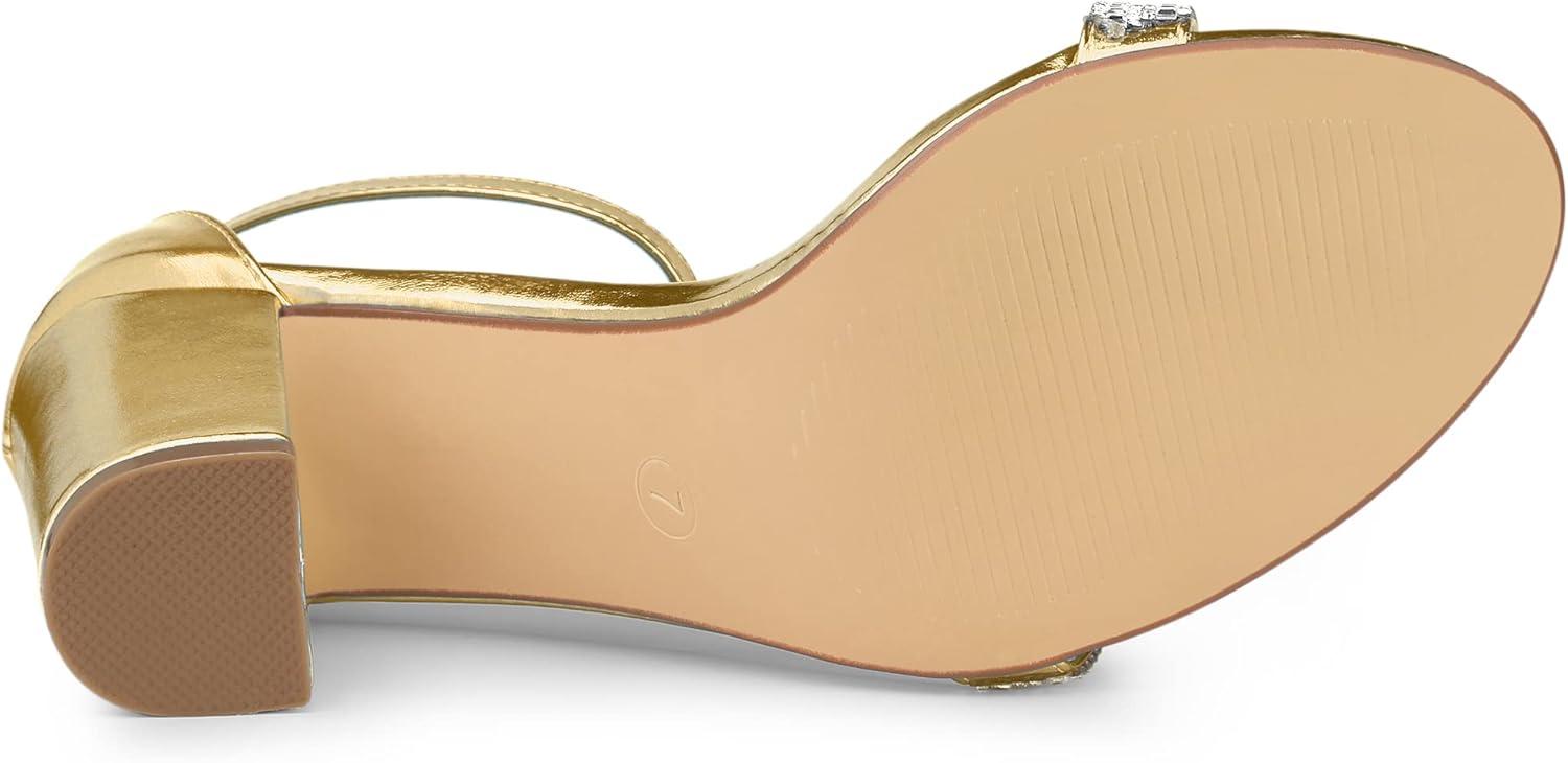 imageAllegra K Womens Rhinestone Ankle Strap Chunky Heels SandalsGold