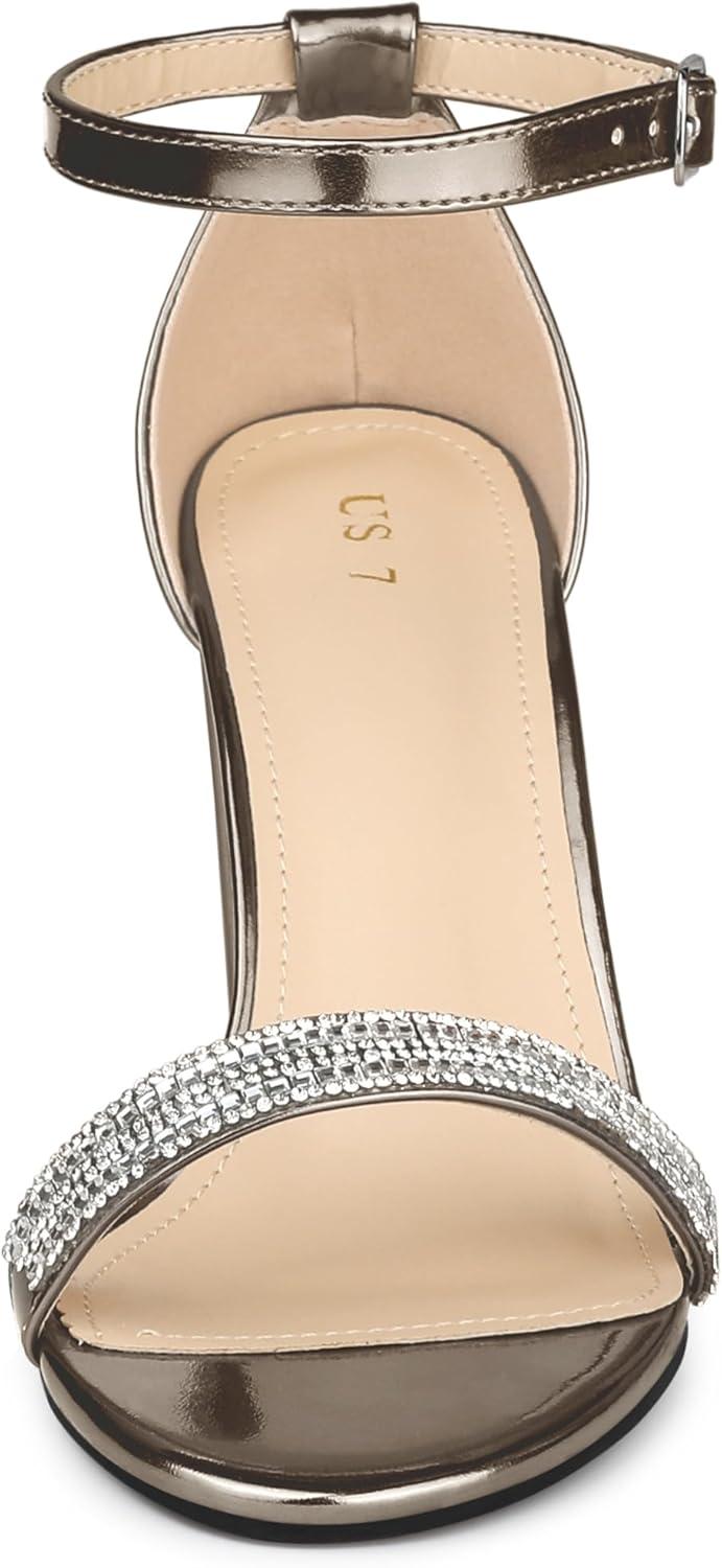 imageAllegra K Womens Rhinestone Ankle Strap Chunky Heels SandalsGunmetal