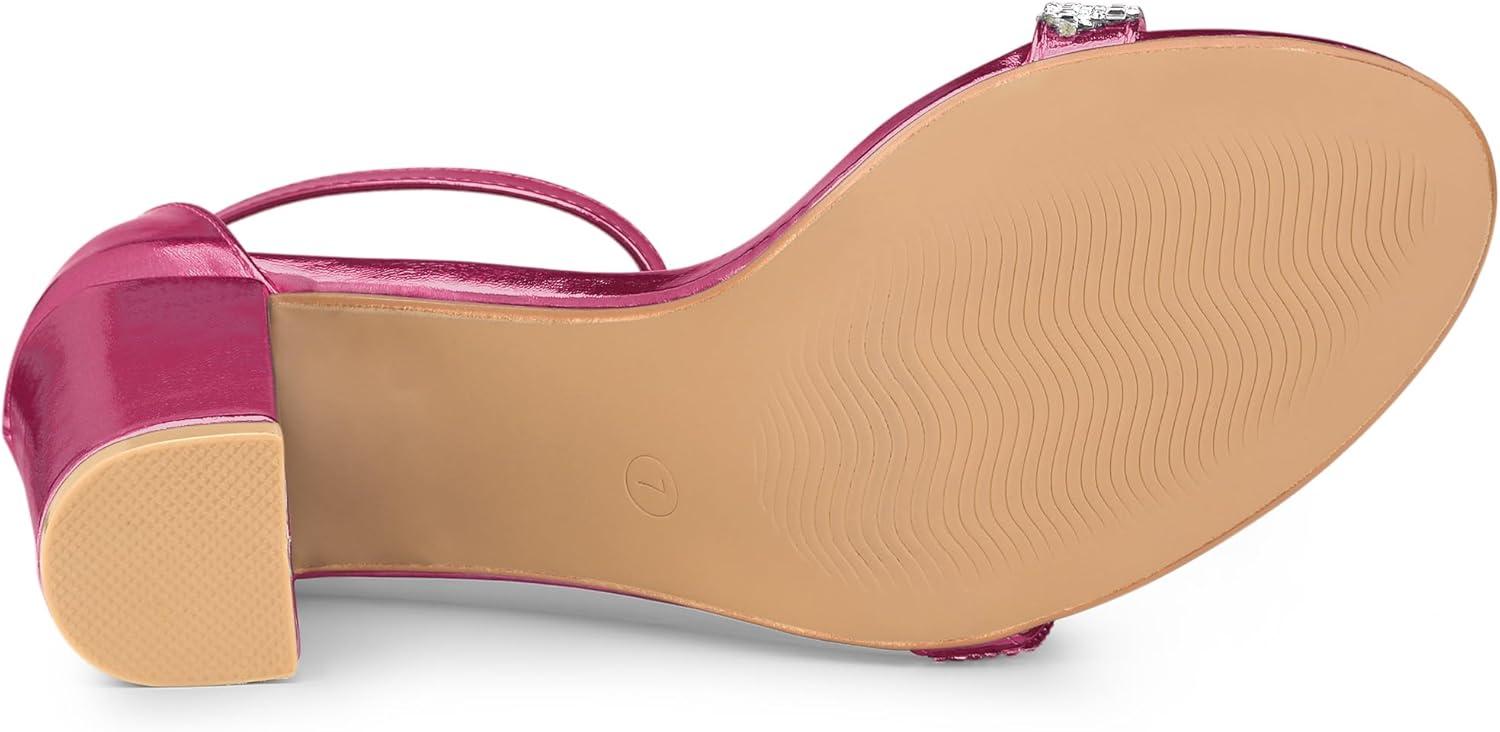 imageAllegra K Womens Rhinestone Ankle Strap Chunky Heels SandalsHot Pink