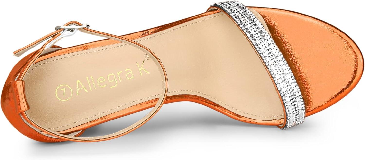 imageAllegra K Womens Rhinestone Ankle Strap Chunky Heels SandalsOrange