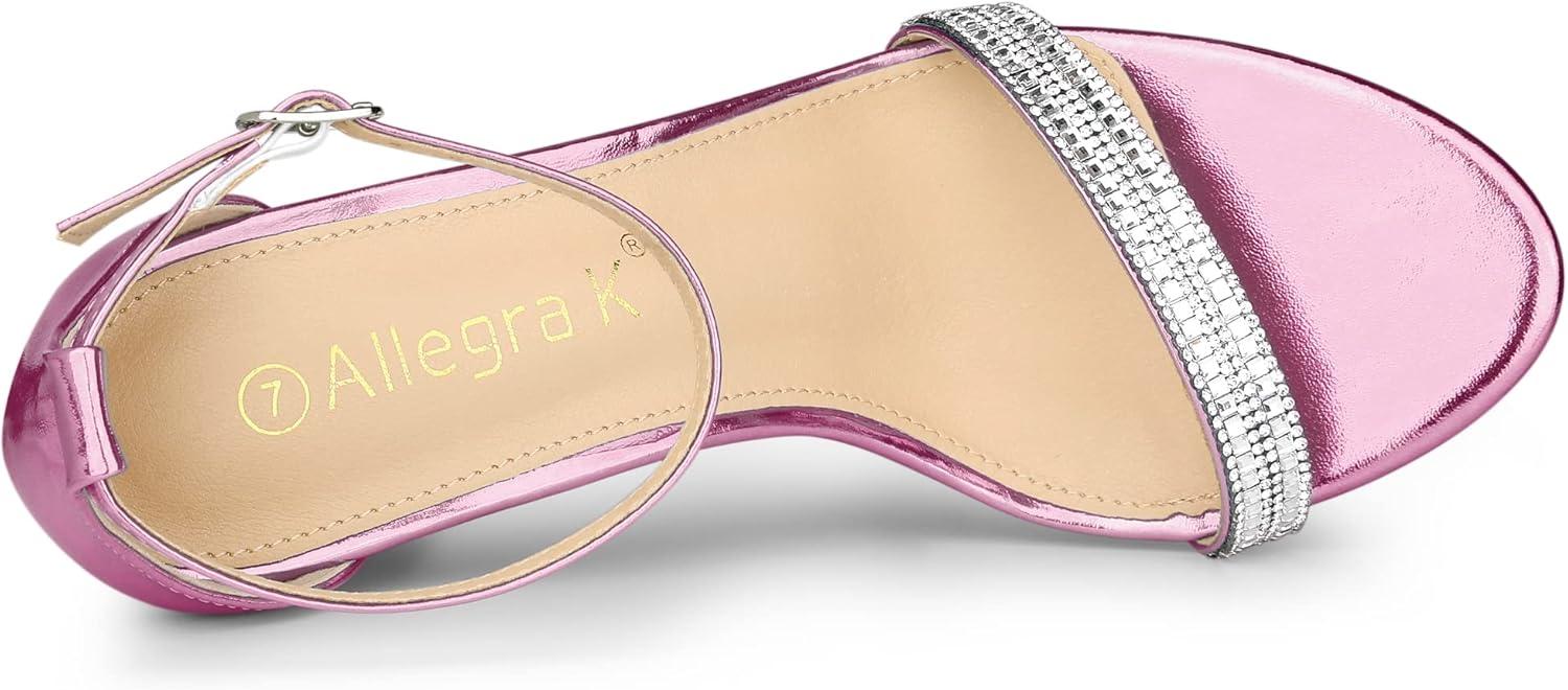 imageAllegra K Womens Rhinestone Ankle Strap Chunky Heels SandalsPink