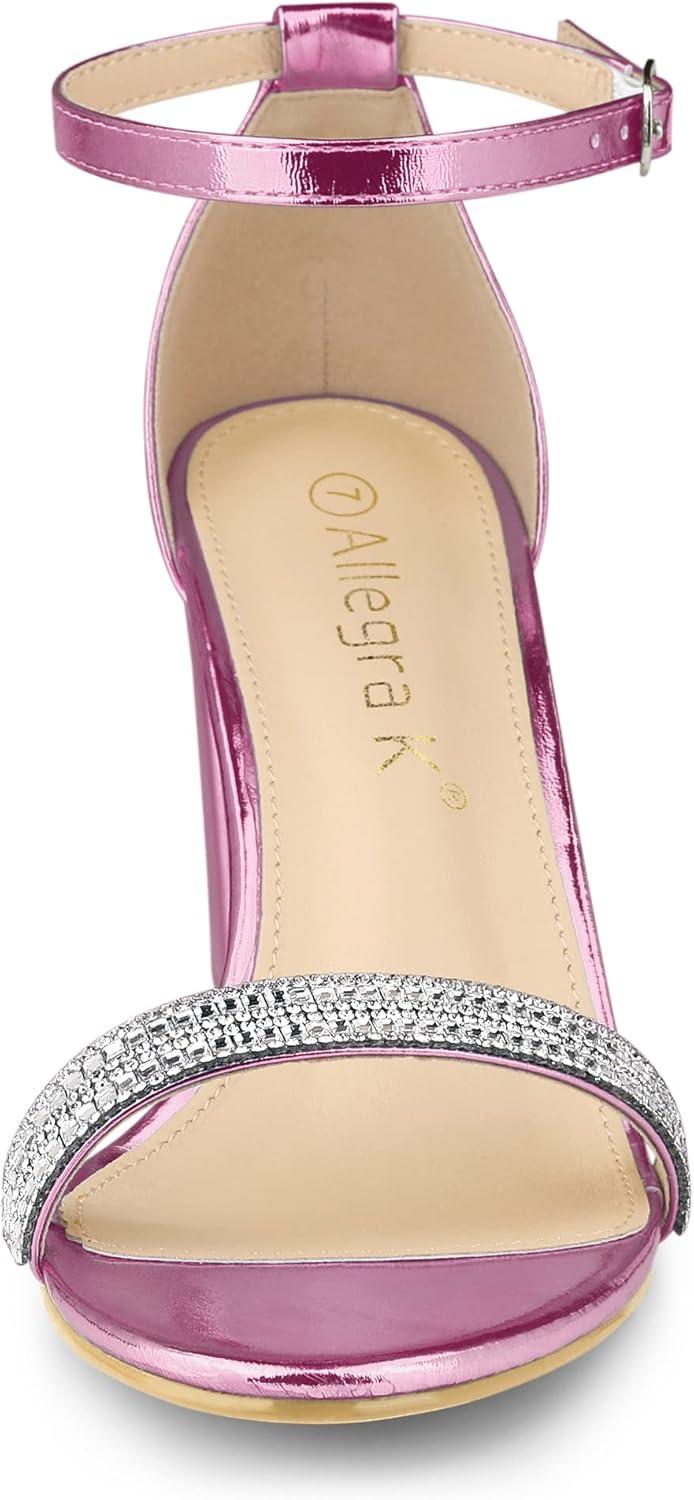 imageAllegra K Womens Rhinestone Ankle Strap Chunky Heels SandalsPink