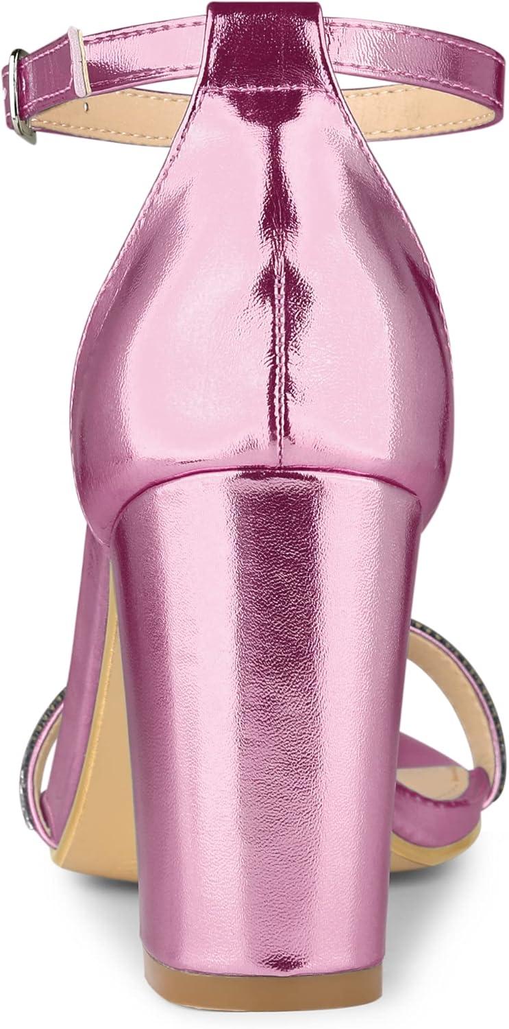 imageAllegra K Womens Rhinestone Ankle Strap Chunky Heels SandalsPink