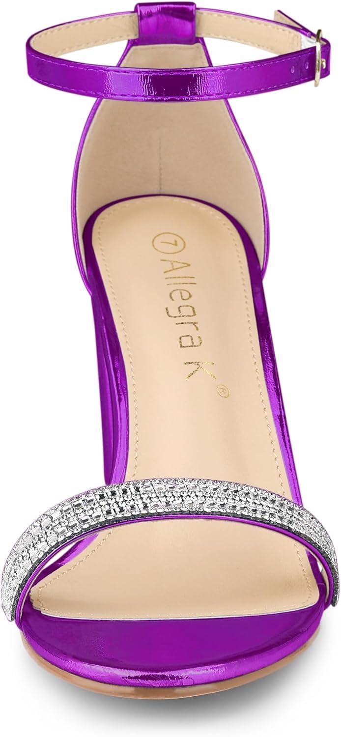 imageAllegra K Womens Rhinestone Ankle Strap Chunky Heels SandalsPurple