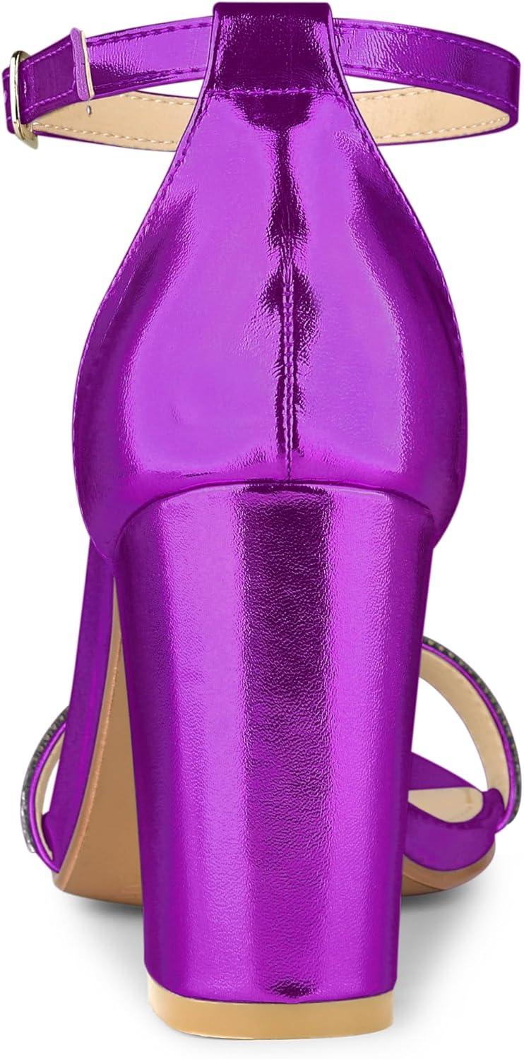 imageAllegra K Womens Rhinestone Ankle Strap Chunky Heels SandalsPurple