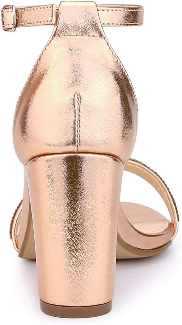 imageAllegra K Womens Rhinestone Ankle Strap Chunky Heels SandalsRose Gold