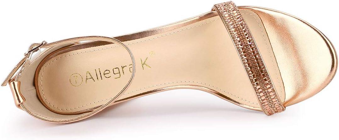 imageAllegra K Womens Rhinestone Ankle Strap Chunky Heels SandalsRose Gold